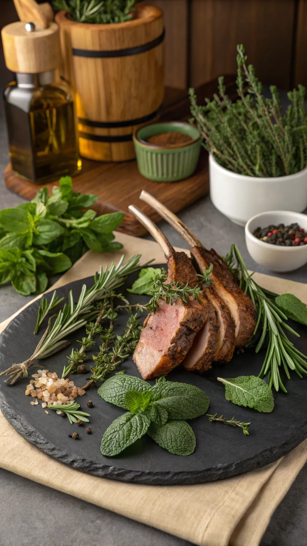 Herbs enhancing the flavor and aroma of lamb dishes