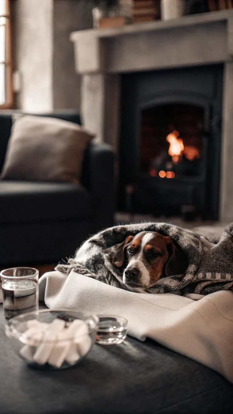 Home remedy comforting a dog with a cold